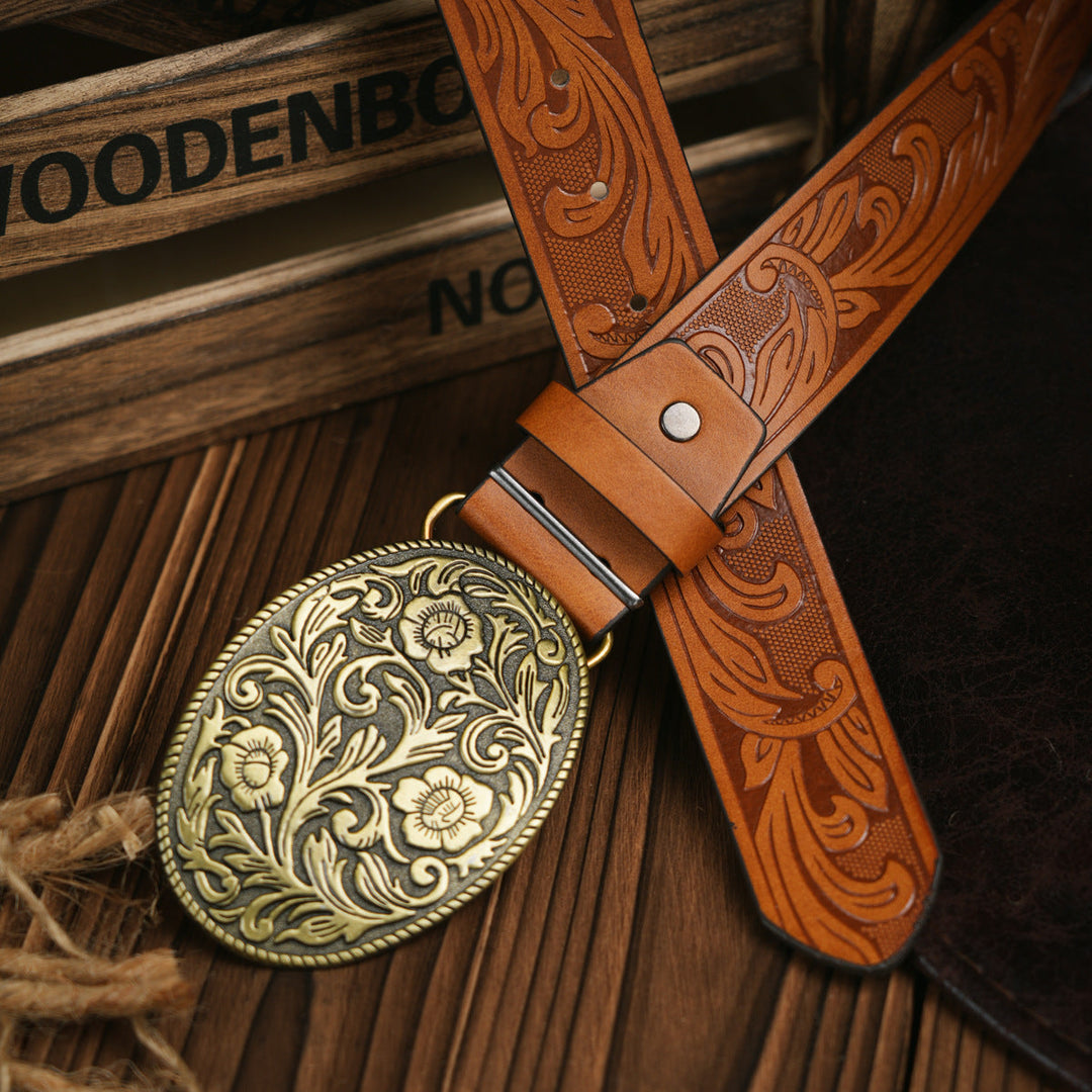 Herren-Gürtel im Western-Stil aus veganem Leder mit robuster Metallschnalle; ideal für Casual-Looks.