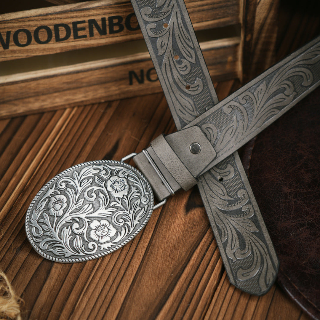 Veganes Leder Herren-Gürtel im Western-Look, robust & stilvoll, passend für halbformelle Anlässe.