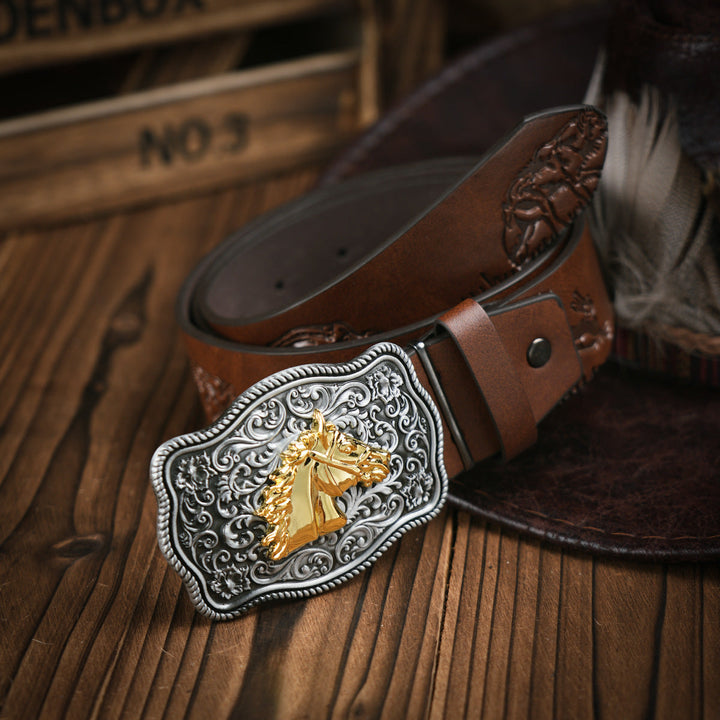 Authentischer Western-Herrengürtel aus veganem Leder mit strapazierfähiger Metallschnalle.
