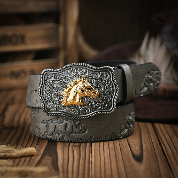 Robuster Herren-Gürtel, Western-Stil, aus umweltfreundlichem veganem Leder; vielseitiges Accessoire.