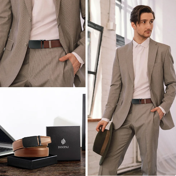 Hochwertiger Herren Gürtel, schwarz, mit glänzender, automatischer Schließe; ideales Geschenk.