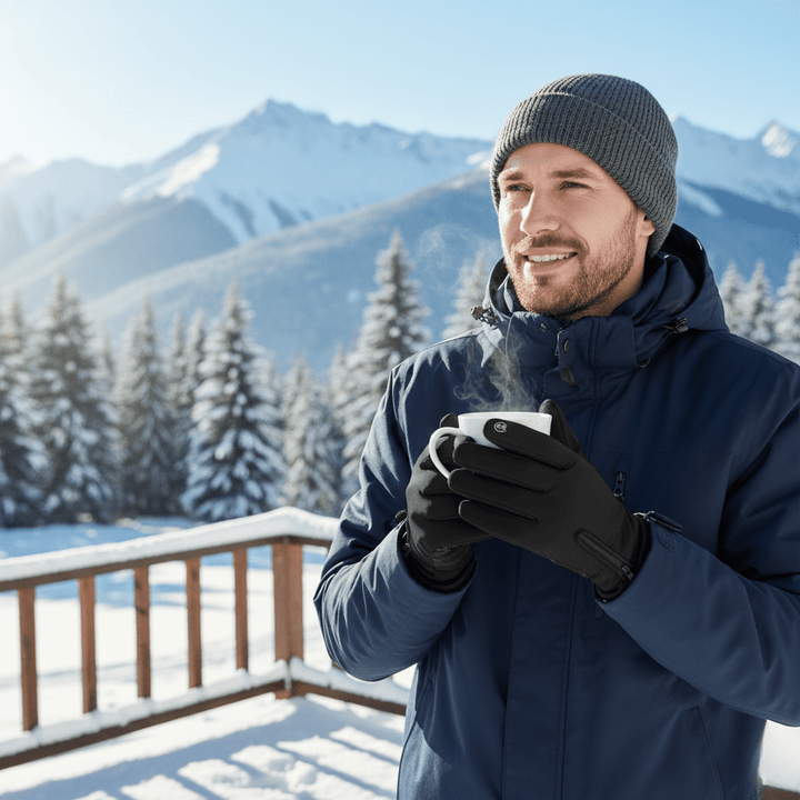Moderne Herren Heizhandschuhe mit präziser Touchscreen-Funktion, wasserdicht und winddicht für Komfort im Winter.