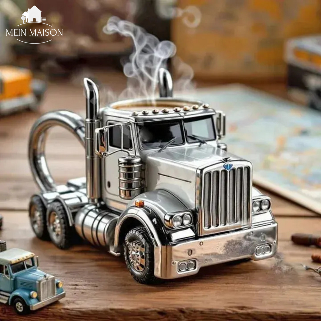 Premium Edelstahl Kaffeetasse für Herren im Lkw-Design. Hochwertiger Thermobecher für Fahrer & Sammler.