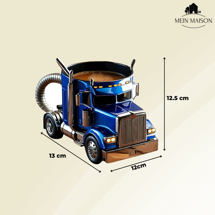 Geschenkidee für Lkw-Fahrer: Edelstahl Kaffeetasse mit einzigartigem Design. Robuster Herren-Becher.