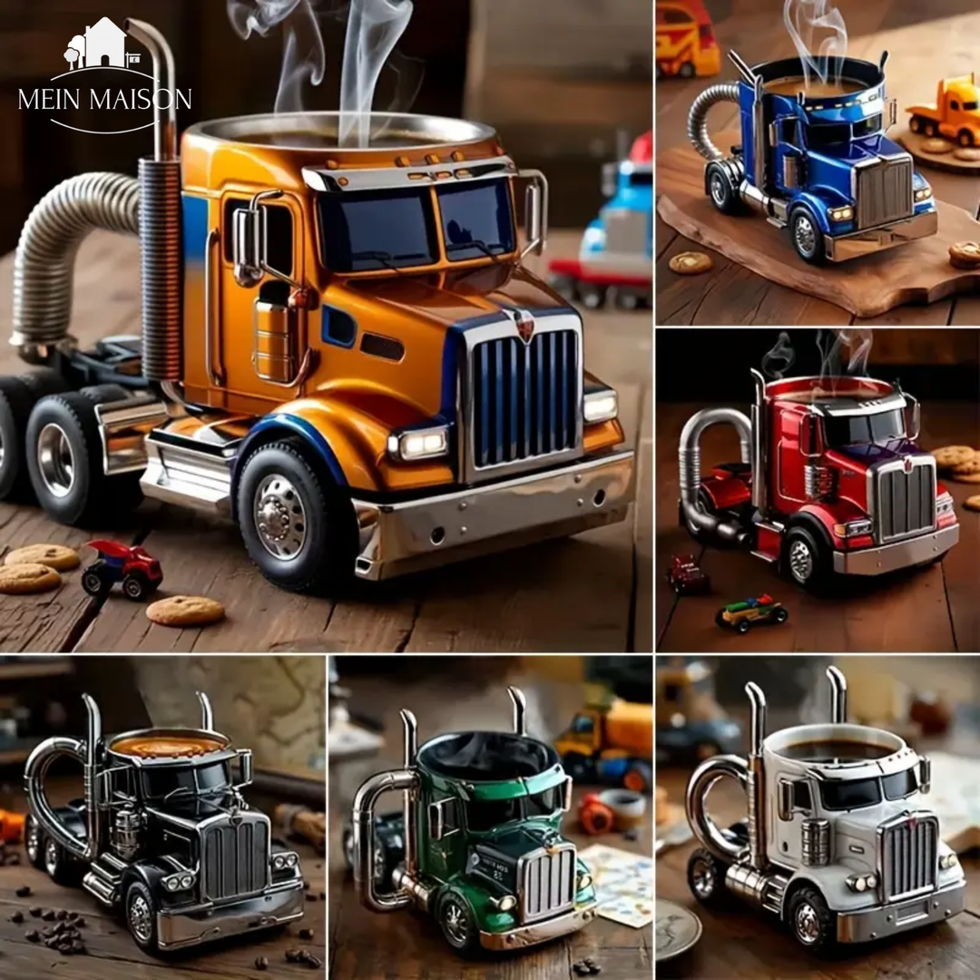 Geschenk für Lkw-Fahrer: Exklusiver Edelstahl Becher mit Chrom-Design. Ein Unikat für Herren.