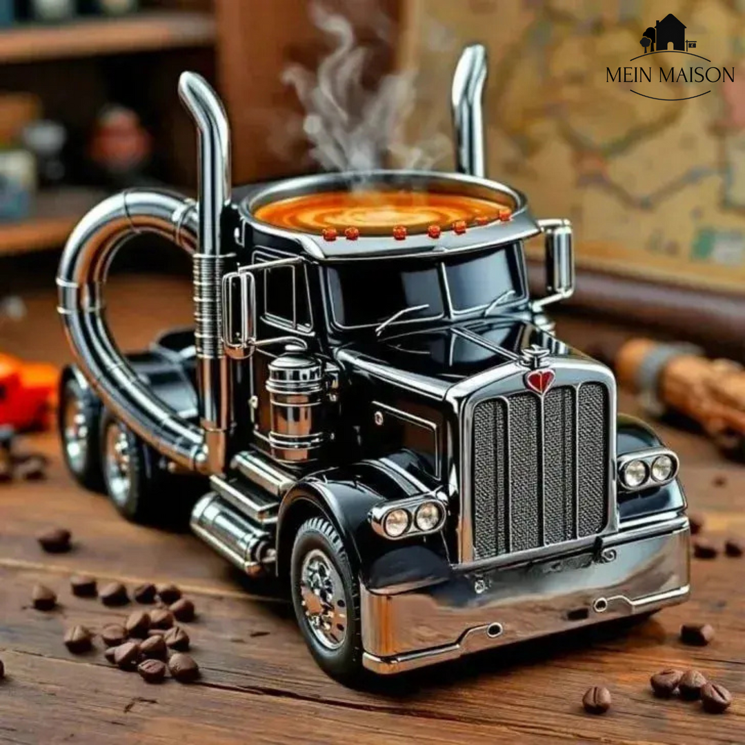 Stylische Lkw Kaffeetasse aus Edelstahl, ein Muss für jeden Truck-Fahrer. Robustes Männer-Geschenk.