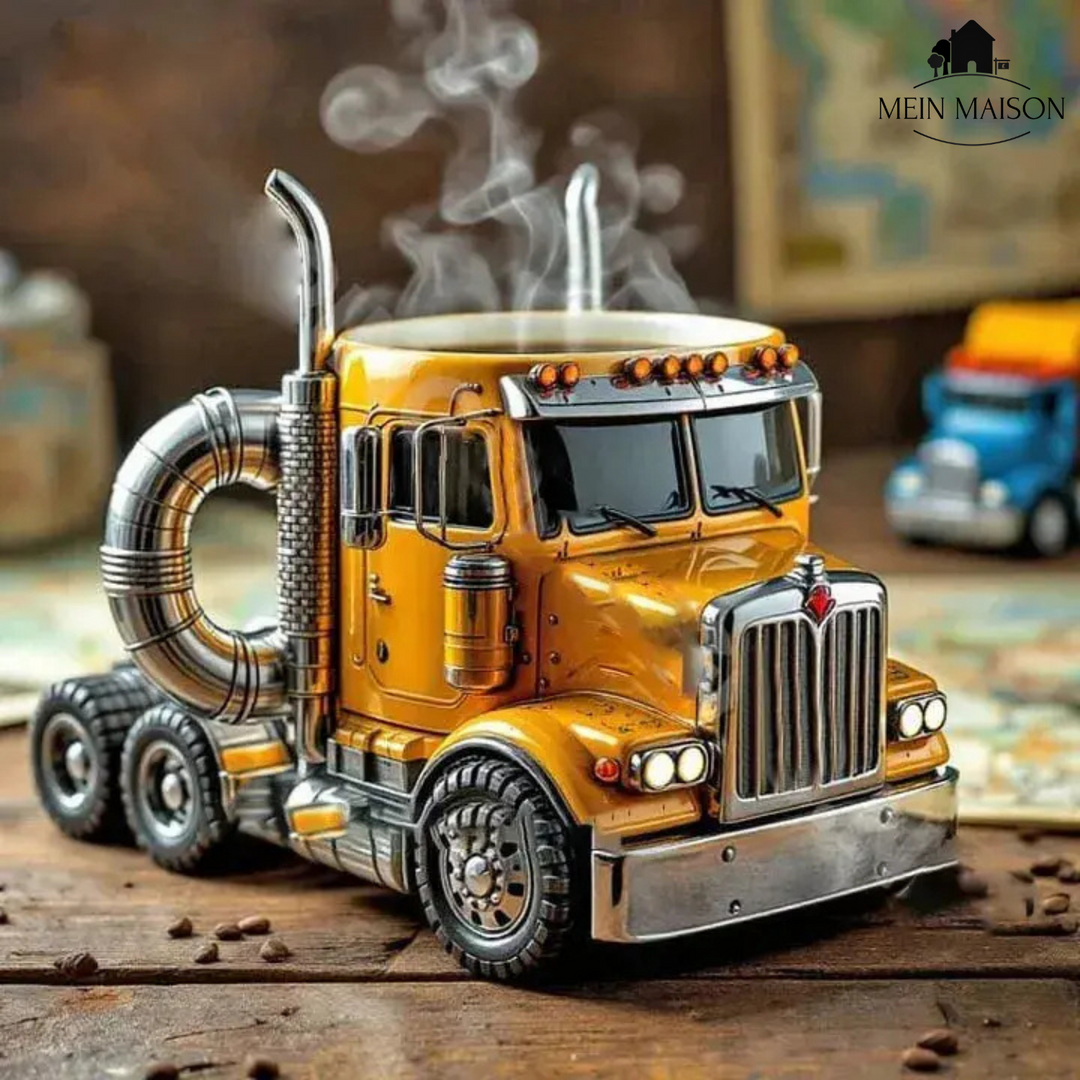 Robuster Edelstahl Lkw Thermobecher für Herren. Einzigartiges Design, ideal als Geschenk für Fahrer.