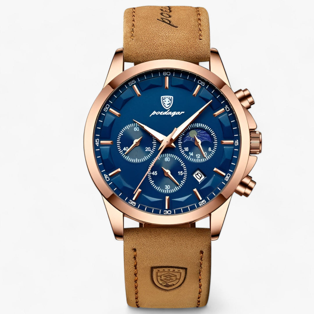 Herren Luxus Armbanduhr Cassian mit Lederarmband, wasserdicht. Stilvoller Zeitmesser für Männer.
