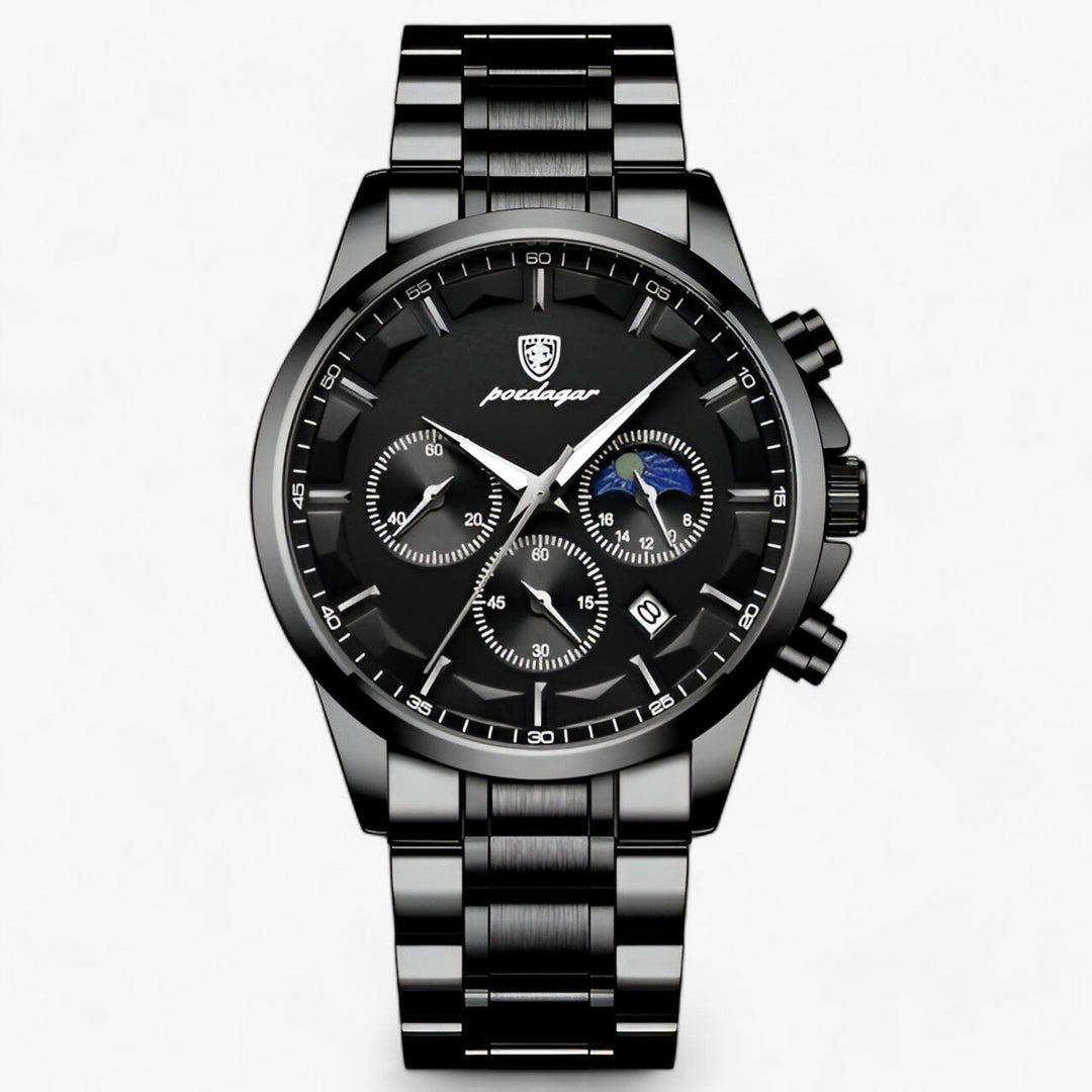 Herren Luxusuhr Cassian, wasserdicht, Titanstahl, Lederarmband. Stilvolles Geschenk für Männer.