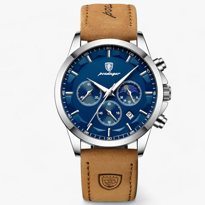 Zeitloser Chronometer Cassian für Herren. Luxuriöse Armbanduhr mit edlem Lederarmband.