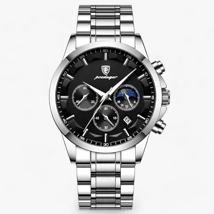Raffinierte Herren Luxusuhr Cassian mit klassischem Lederarmband. Elegantes und wasserdichtes Design.