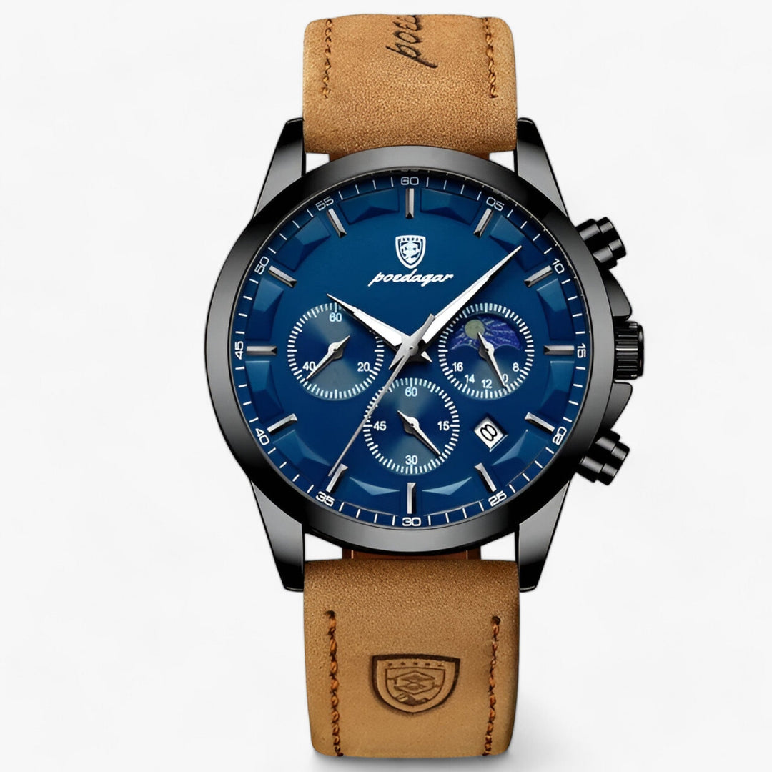 Exklusive Herren Luxusuhr Cassian aus Titanstahl. Wasserdichte Armbanduhr mit hochwertigem Lederarmband.