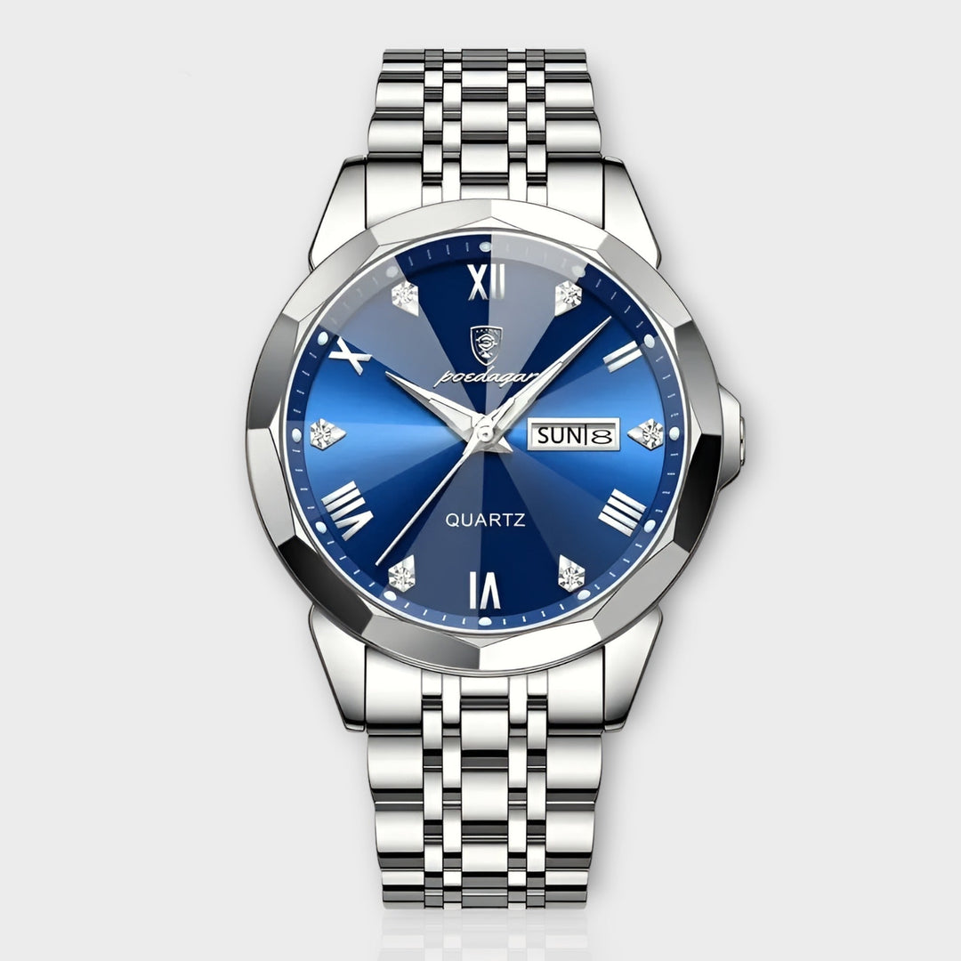 Herren Luxus Armbanduhr mit facettiertem Zifferblatt & elegantem Lederarmband. Perfekt für stilvolle Männer.