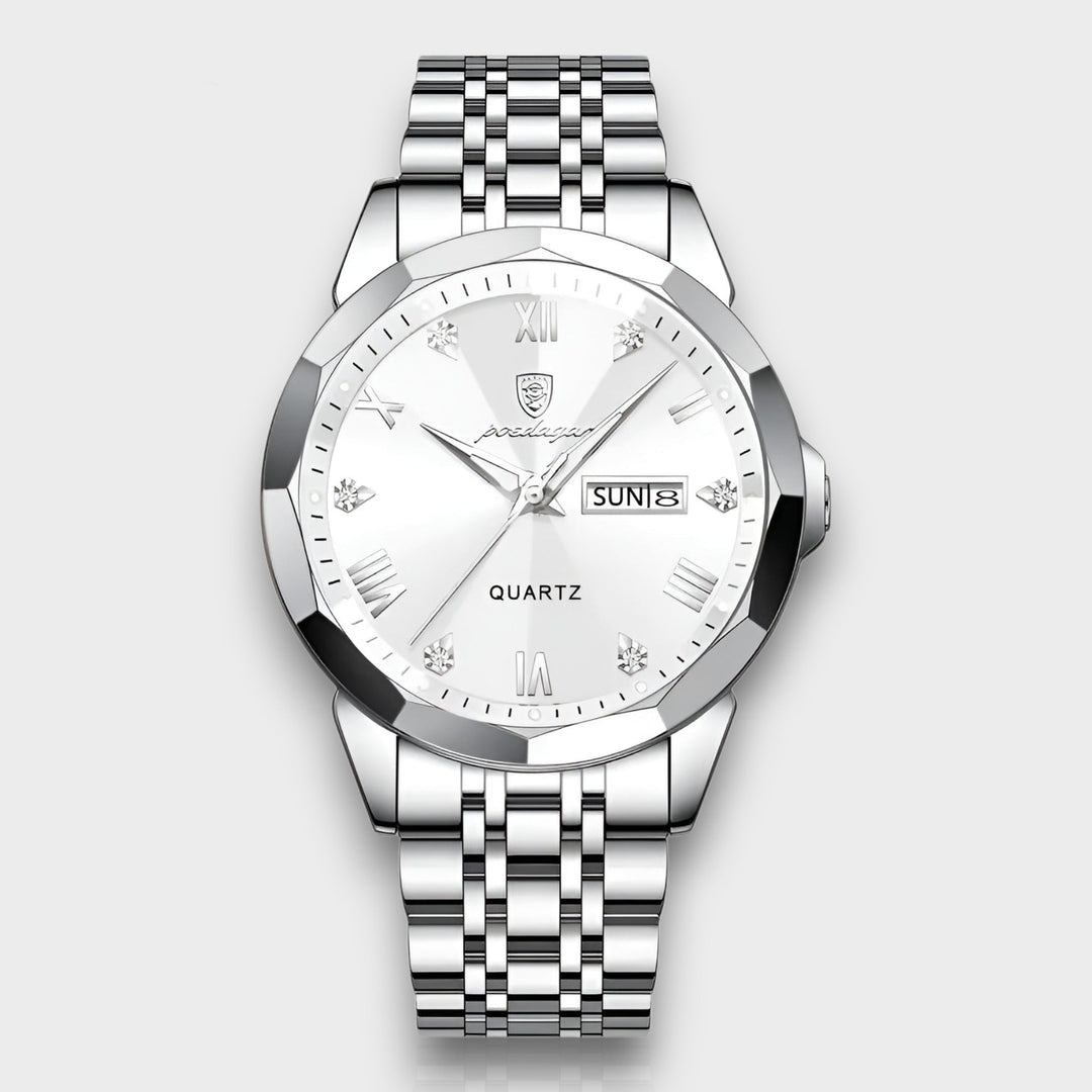 Zeitlos elegante Herren Luxusuhr mit präzisem facettiertem Zifferblatt und feinem Lederarmband.