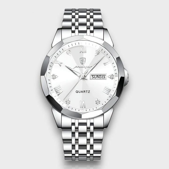 Zeitlos elegante Herren Luxusuhr mit präzisem facettiertem Zifferblatt und feinem Lederarmband.
