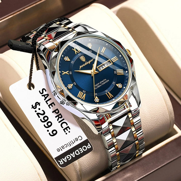 Herren Luxus-Armbanduhr, wasserdicht, mit präziser Datumsanzeige & Leuchtfunktion. Elegant & stilvoll.