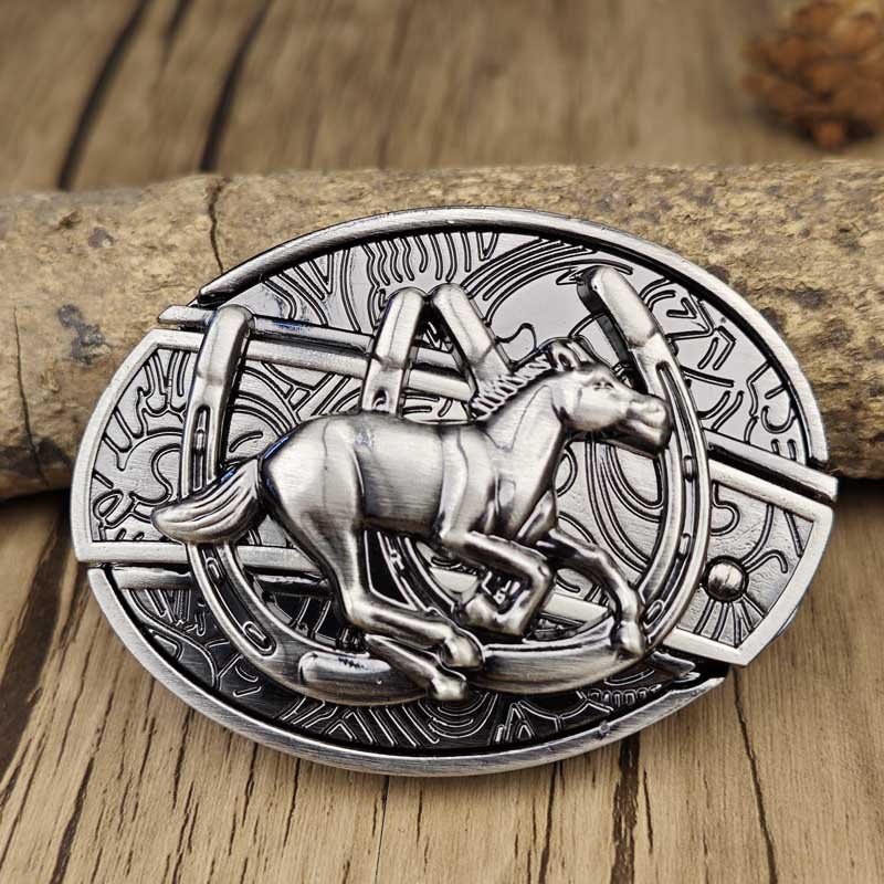 Metall Gürtelschnalle für Herren: oval, robust, Bullenkopf-Design, mit integriertem EDC-Werkzeug.