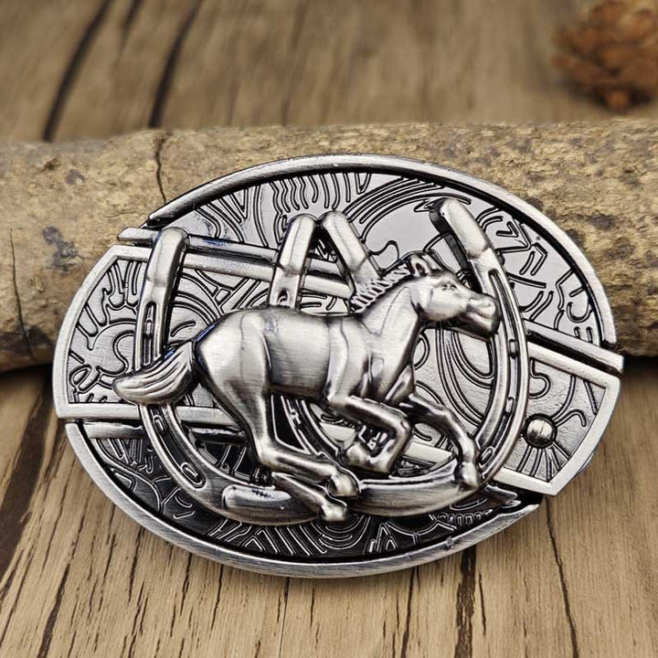 Metall Gürtelschnalle für Herren: oval, robust, Bullenkopf-Design, mit integriertem EDC-Werkzeug.