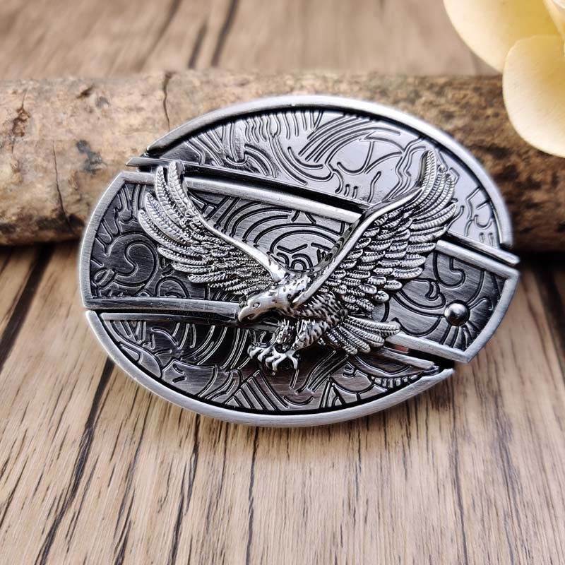 Western-Stil Herren Gürtelschnalle aus Metall; oval, Zinklegierung, mit verstecktem EDC-Werkzeug.