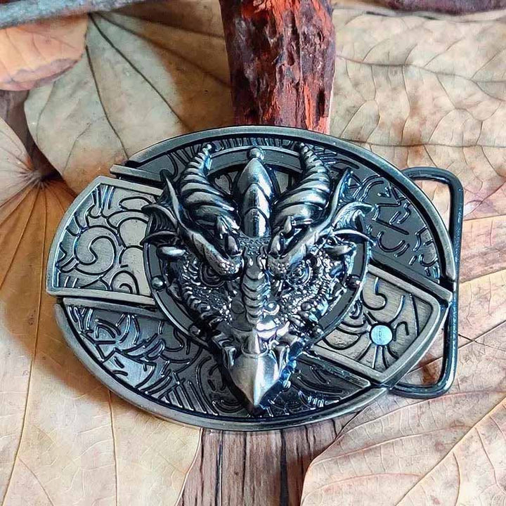 Hirsch-Design Metall Gürtelschnalle für Herren; oval, robust, verstecktes Werkzeug für Outdoor.