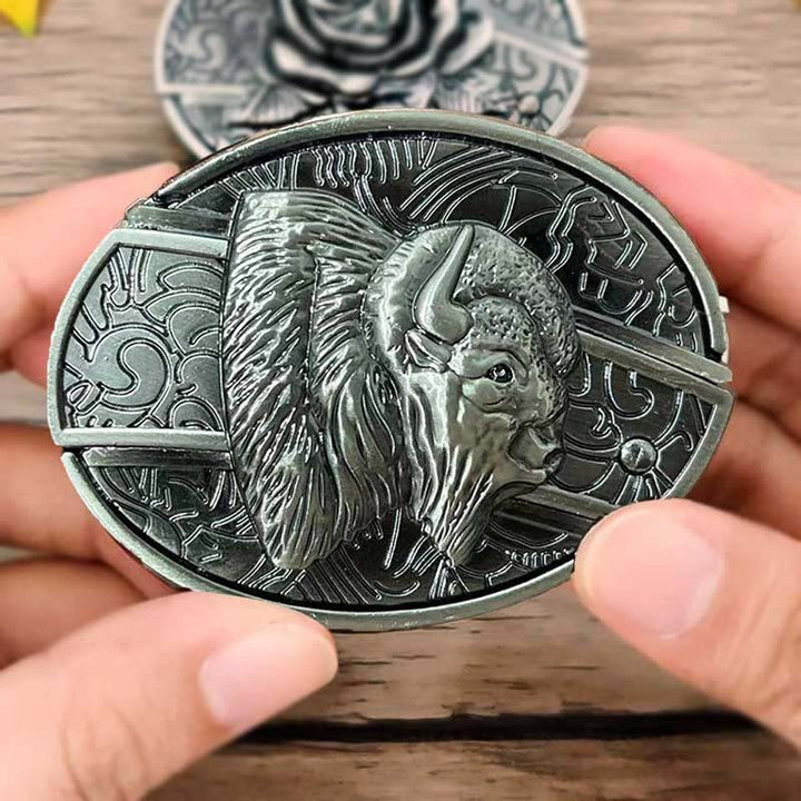 Hirsch-Motiv Herren Gürtelschnalle oval, Metall; Abenteuer-tauglich, mit cleverem EDC-Werkzeug.