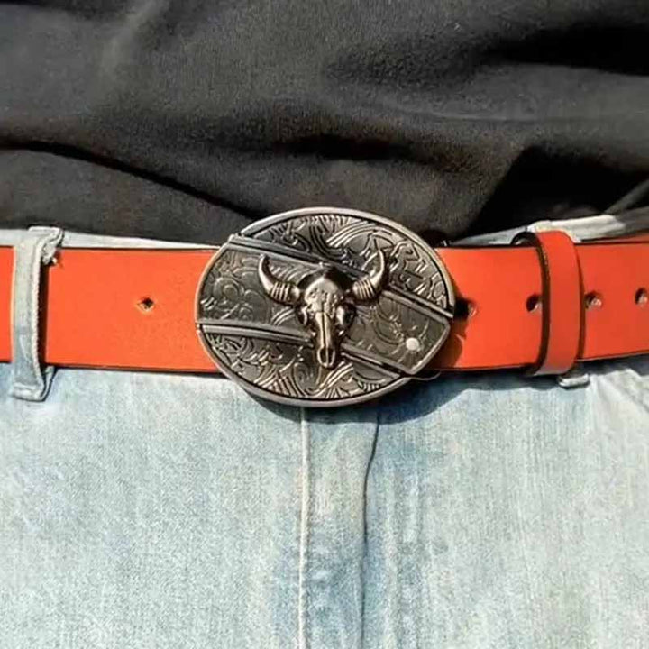 Hirsch-Motiv Gürtelschnalle aus Metall für Herren; oval, mit cleverem EDC-Werkzeug.