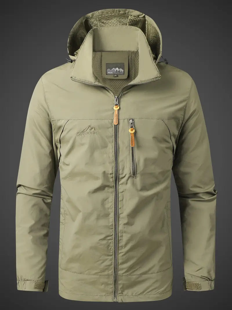 Detailansicht der hochwertigen Herren Sportjacke, wind- & wasserdicht, mit praktischen Taschen.