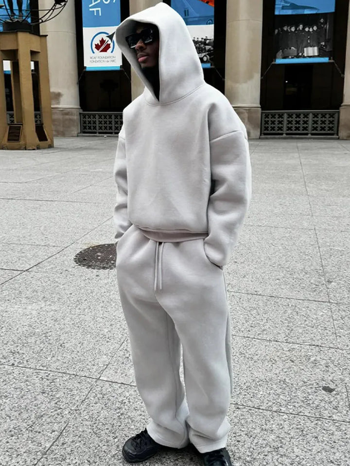 Herren Oversized Trainingsanzug Set, Hoodie & Jogginghose in Grau, ideal für Komfort und Freizeit.