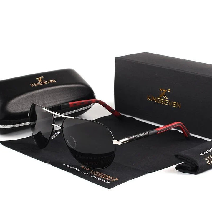 Mann trägt polarisierte Piloten-Sonnenbrille mit UV400 Schutz, ideal für Outdoor-Aktivitäten.