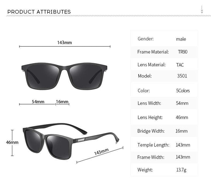 Nahaufnahme einer leichten TR90 Herrensonnenbrille, polarisierte Gläser für UV-Schutz. Stilvolles Accessoire.