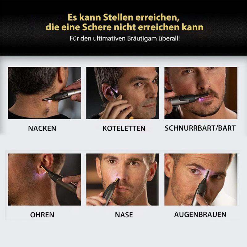 Präzisionstrimmer mit Mikrooszillation & LED-Licht für sanfte, gründliche Herren-Gesichtspflege.