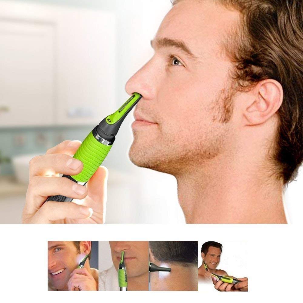 Kompakter Herren-Trimmer in Grün für Bart, Nase, Ohren & Augenbrauen. Ideal für präzise Pflege.