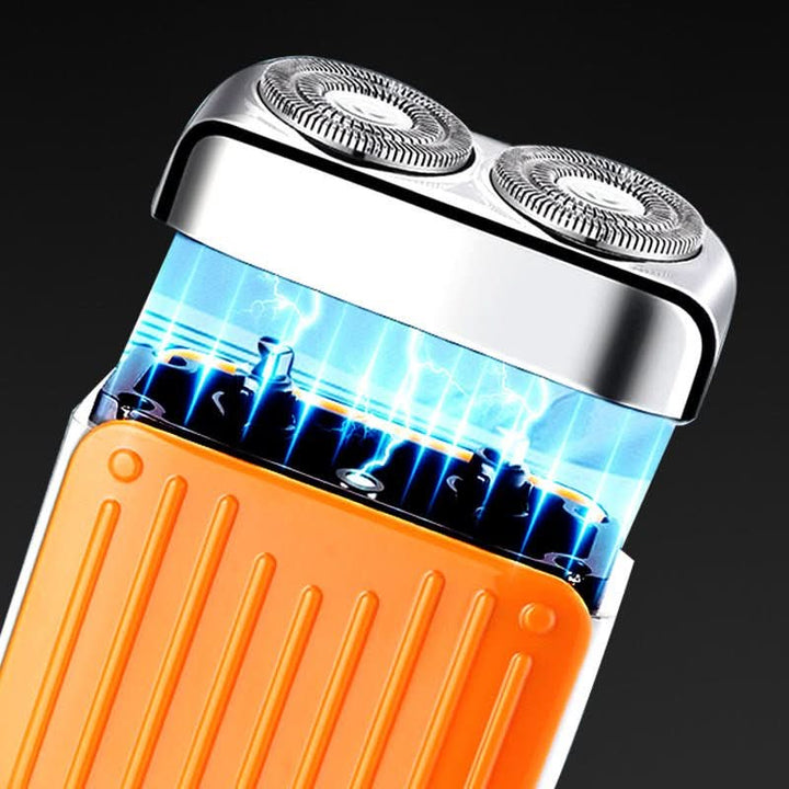 Modernes Design des PRECISHAVE Herrenrasierers in Grau-Orange. Magnetischer Rasierer für komfortable Anwendung.