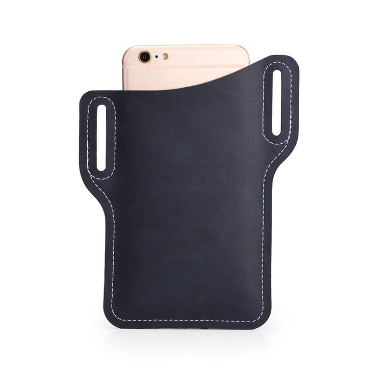 Vorderansicht der eleganten Herren PU Leder Gürteltasche für Smartphones, vertikal, mit Gürtelclip.