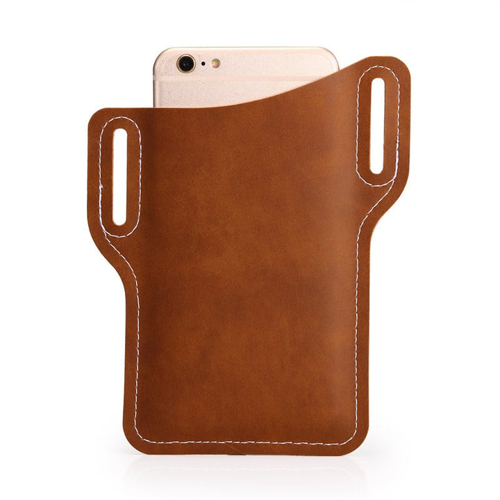 Rückseite der Herren PU Leder Gürteltasche, zeigt den robusten Gürtelclip & das vertikale Design.