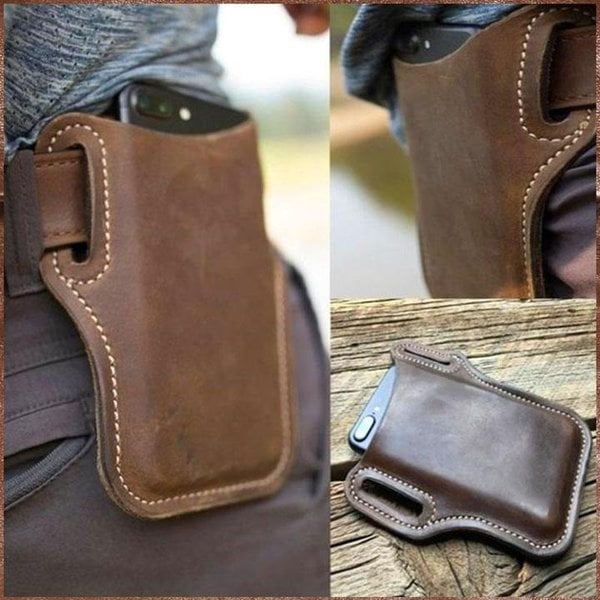Sichere Herren Handy Gürteltasche aus PU Leder, vertikal, mit Gürtelclip für Smartphones.