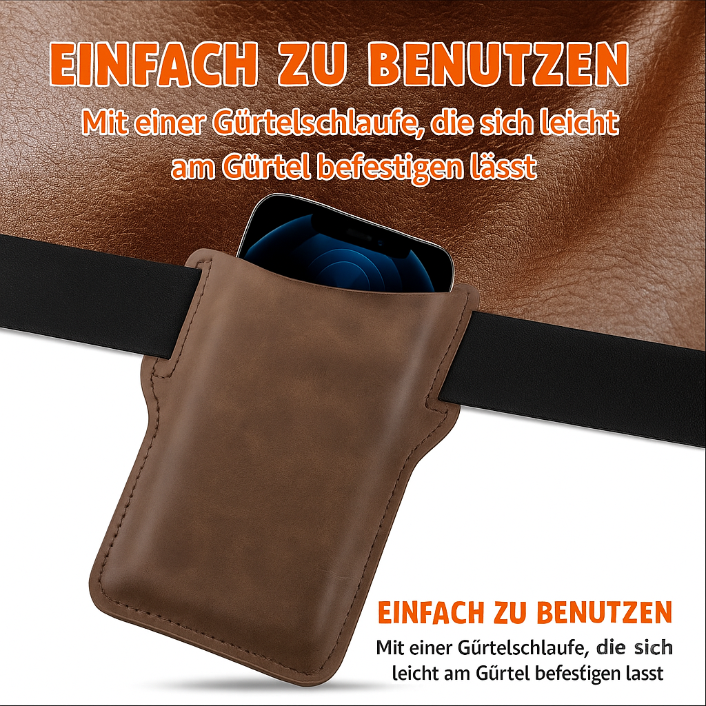 Vertikale Herren Smartphone Gürteltasche aus PU Leder mit Gürtelclip. Sicherer Handy Halter.