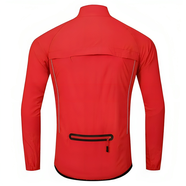 Seitenansicht der ReflectoRide Herren-Fahrradjacke beim Radfahren, zeigt reflektierende Streifen.