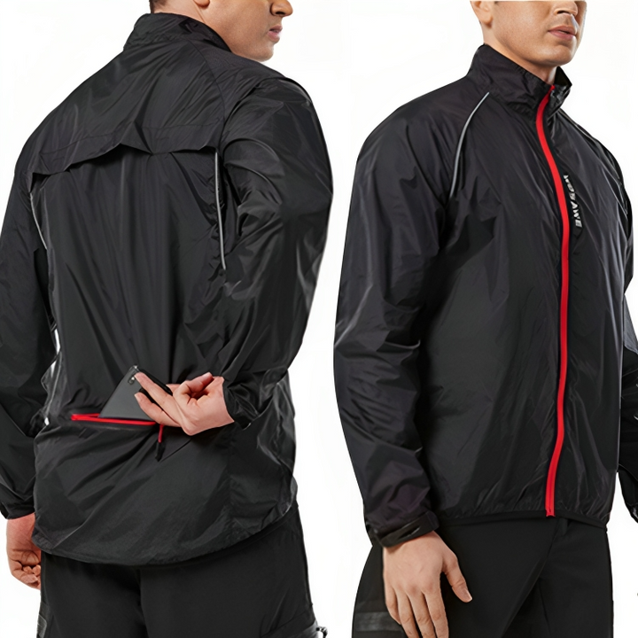 Detailansicht der reflektierenden Elemente der ReflectoRide Herren-Fahrradjacke.