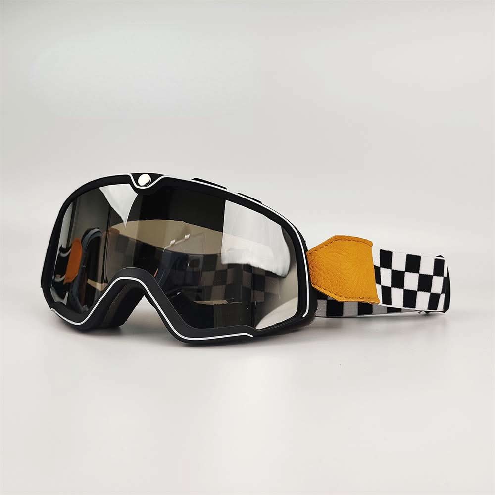 Klassische Vintage-Motorradbrille für Herren, robust & kratzfest. Bietet umfassenden UV-Schutz.