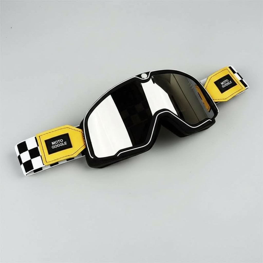 Schützende Retro-Motorradbrille Herren, auch für Brillenträger geeignet, mit UV- & Windschutz.