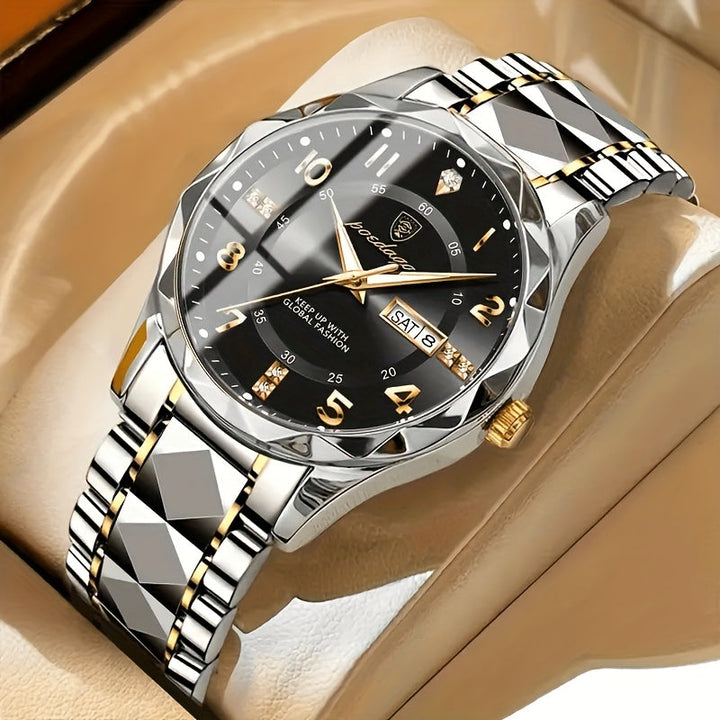 Nahaufnahme Zifferblatt der wasserdichten Herren Sportuhr Titan, multifunktionaler Chronograph, Alarmfunktion.