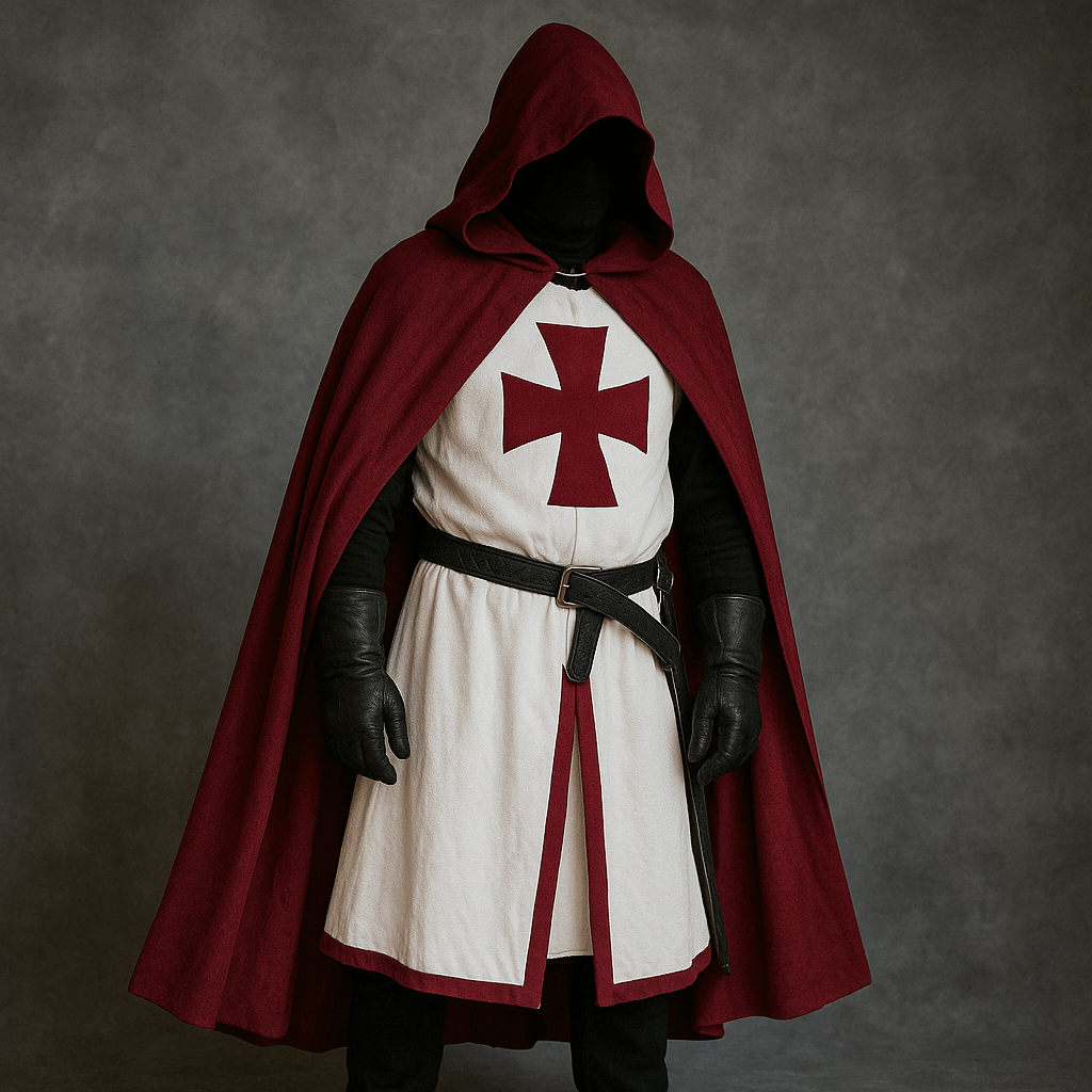 Authentisches Mittelalter-Kostüm für Herren, Tempelritter-Verkleidung mit Umhang, ideal für Larp & Karneval.