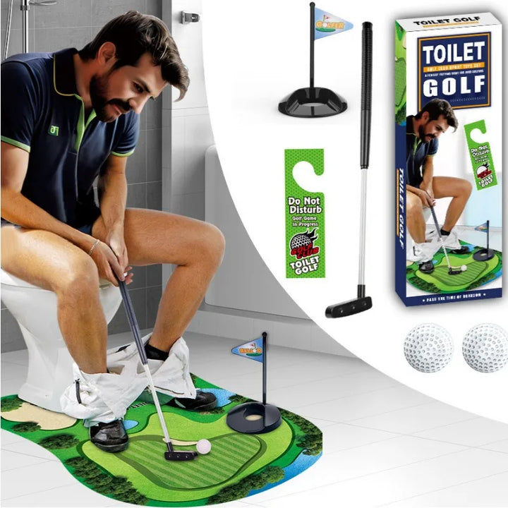Herren Toiletten-Golf Set mit Putter, Ball und Loch. Lustiges WC-Spiel für Badezimmer-Spaß und Entspannung.