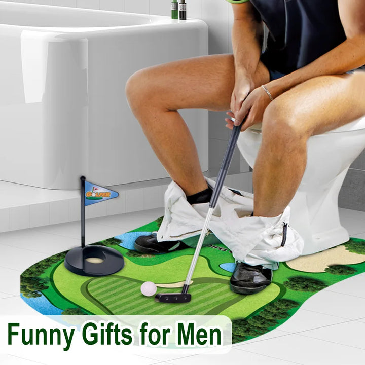 Geschenkidee für Männer: Toiletten-Minigolf Set. Humorvolles Bad-Gadget für Golf-Fans und spaßige Pausen.