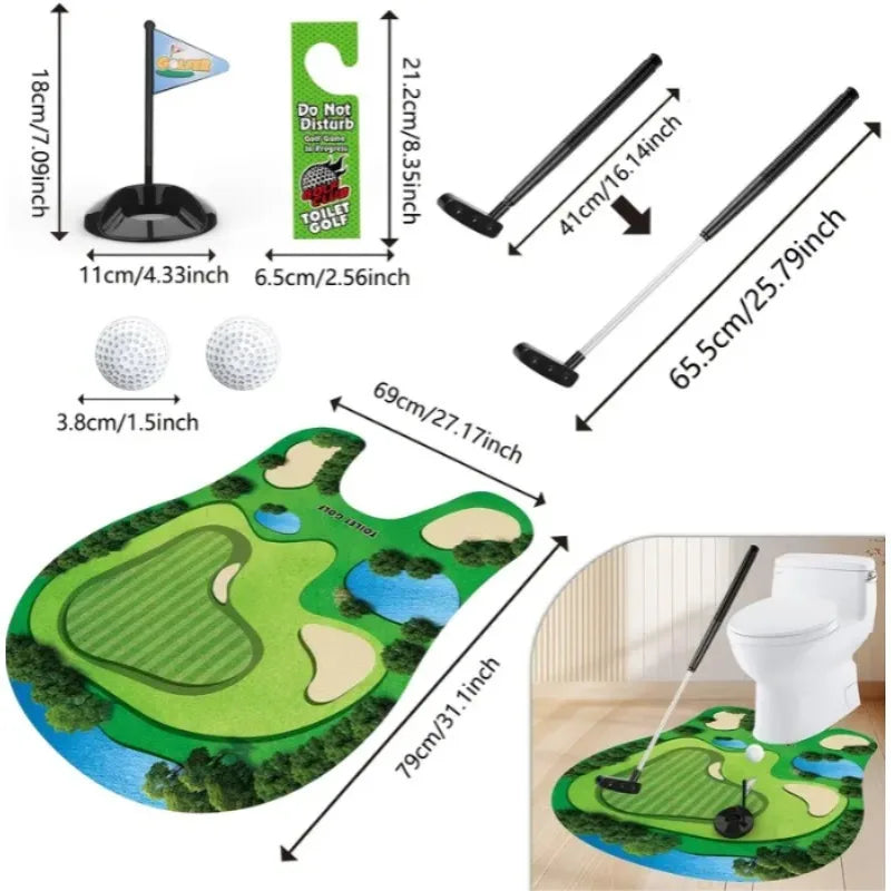 Toiletten-Minigolf Set: Putter, Bälle, Loch und Schild. Lustiges Badezimmer-Gadget für Golf-Fans und Männer.