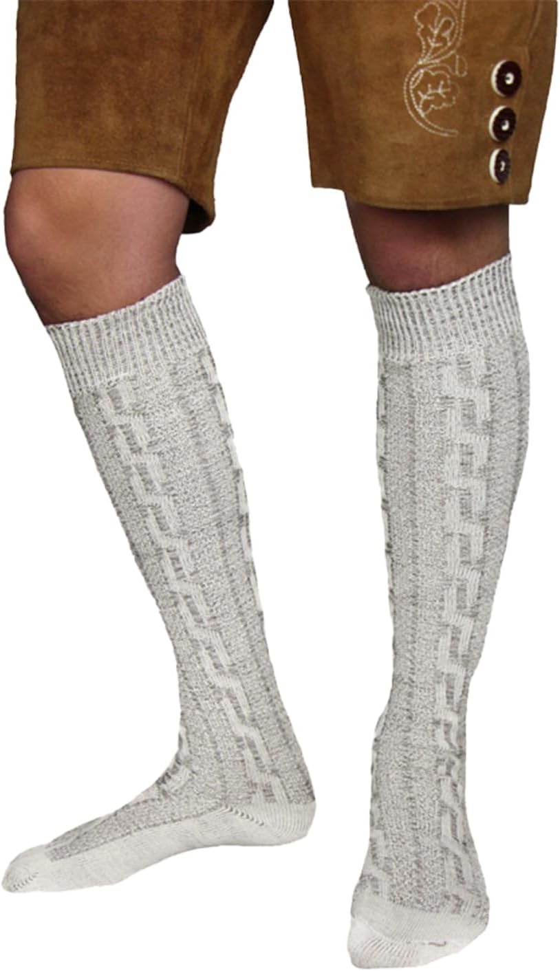 Herren Trachtenstrümpfe im 2er-Set für Oktoberfest & Volksfest. Traditionelle kniehohe Socken mit Zopfmuster.