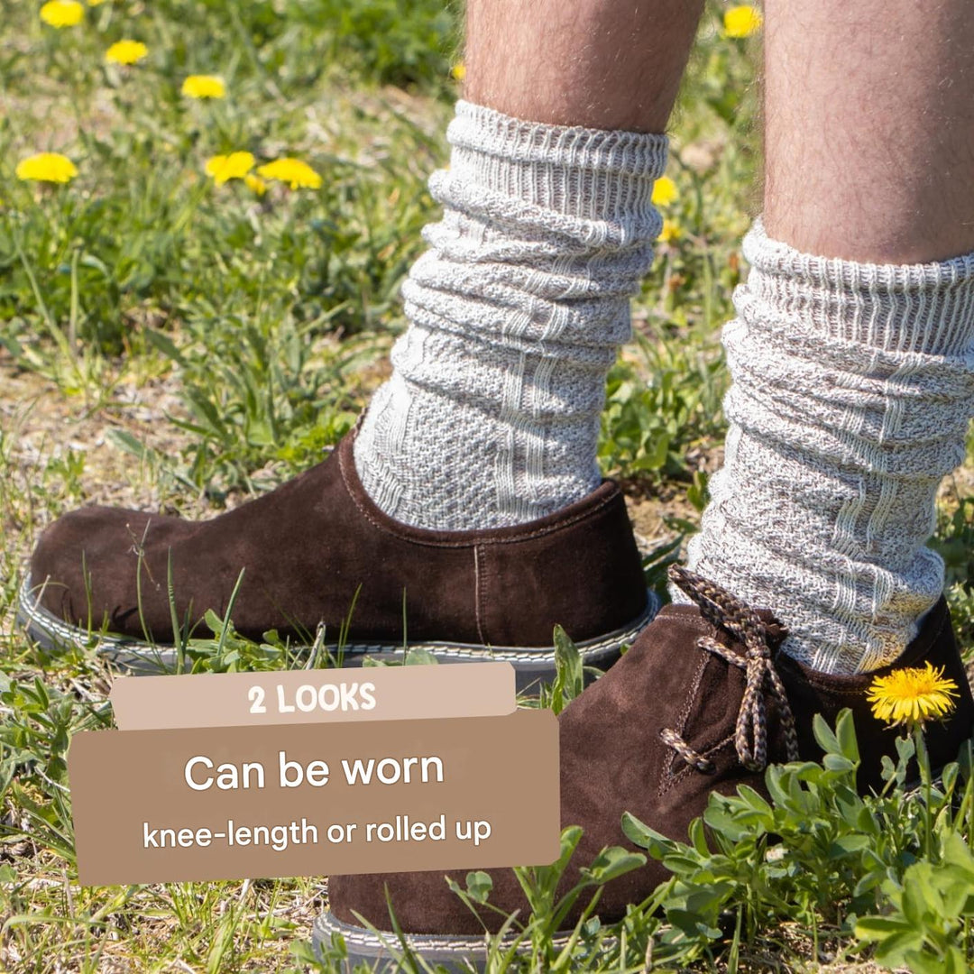 Hochwertige Trachtenstrümpfe Herren im Doppelpack. Traditionelle Socken mit Zopfmuster für Oktoberfest & Trachtenoutfit.