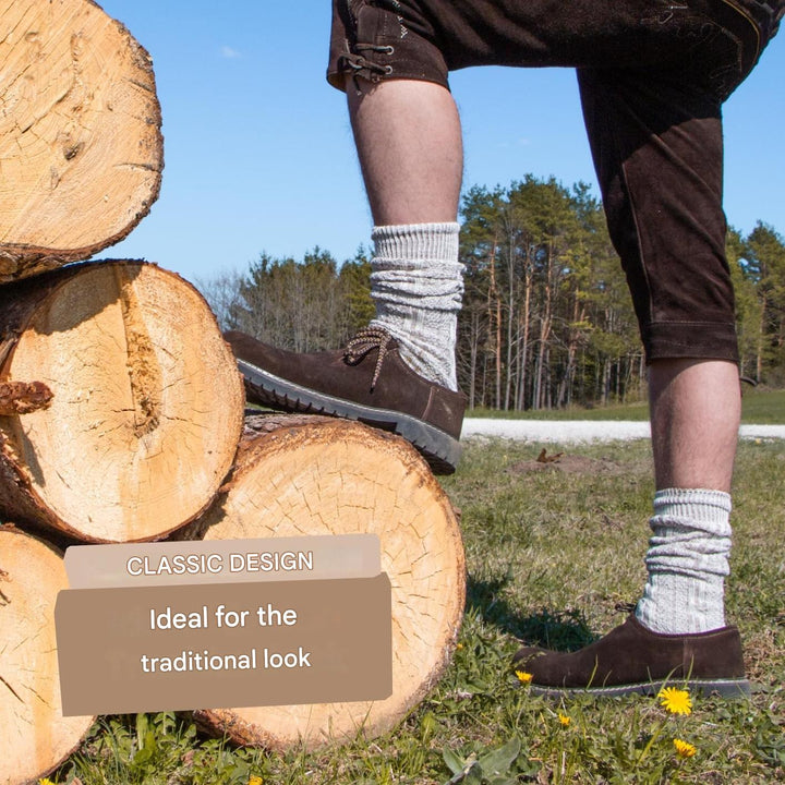 Zwei Paar kniehohe Herren Trachtenstrümpfe, bequem & traditionell. Ideale Trachtensocken für Oktoberfest 2025.