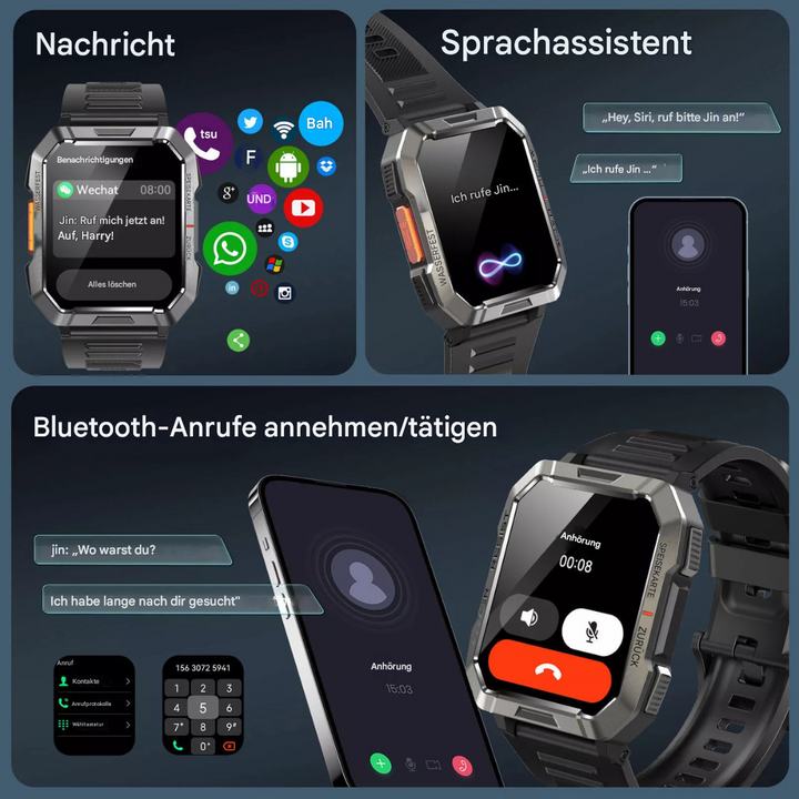 Herren TrailMate Smartwatch mit hochauflösendem AMOLED-Display, optimale Lesbarkeit unter Sonnenlicht.